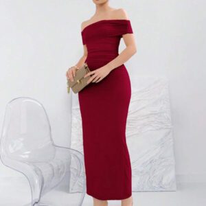 Aloruh Robe tricotée élégante de couleur unie avec épaules dénudées