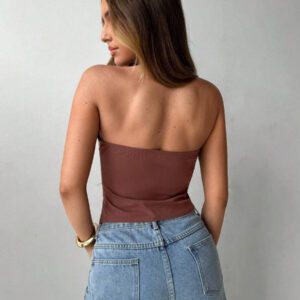 Aloruh Débardeur femme sexy à col en U, design crocheté et dos ouvert