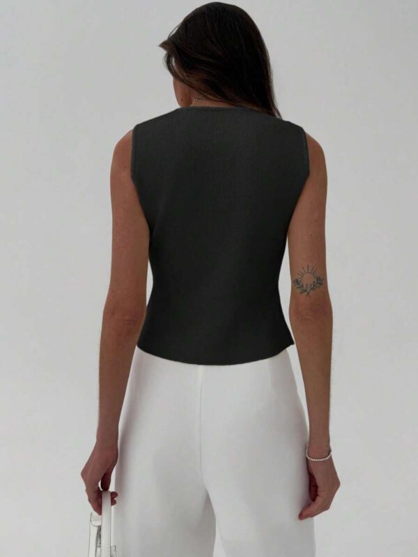 Aloruh Femme Pull tricoté casual sans manches à décor métallique col V – Image 24