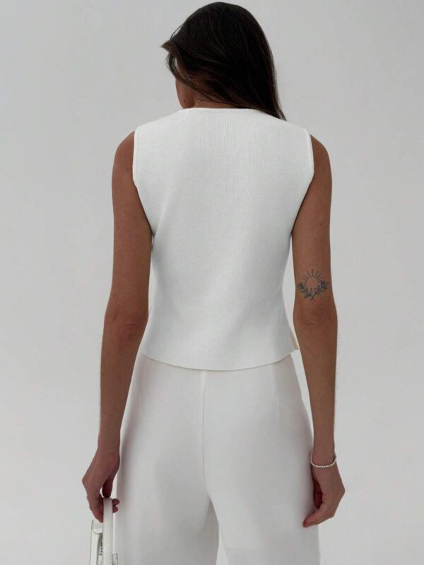 Aloruh Femme Pull tricoté casual sans manches à décor métallique col V – Image 31
