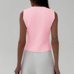 Aloruh Femme Pull tricoté casual sans manches à décor métallique col V