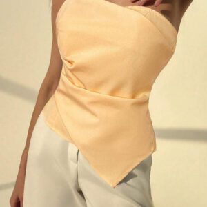 Aloruh Nouveau top court dévoilant le nombril avec un design à volants gris, épicé et doux