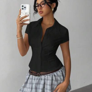 Aloruh Blouse plissée élégante blanche à manches courtes pour femmes, polyvalente pour le bureau et les déplacements, adaptée pour le printemps/été