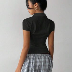 Aloruh Blouse plissée élégante blanche à manches courtes pour femmes, polyvalente pour le bureau et les déplacements, adaptée pour le printemps/été