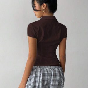 Aloruh Blouse plissée élégante blanche à manches courtes pour femmes, polyvalente pour le bureau et les déplacements, adaptée pour le printemps/été