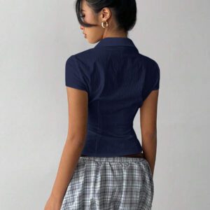 Aloruh Blouse plissée élégante blanche à manches courtes pour femmes, polyvalente pour le bureau et les déplacements, adaptée pour le printemps/été