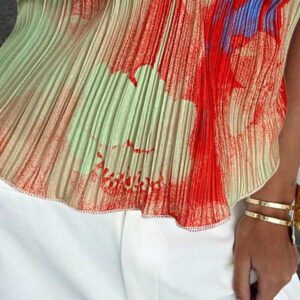 Aloruh Top court plissé avec lien pour femmes, teinture à la cuve, style romantique pour rendez-vous/vacances. Printemps/Été