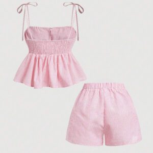 Gooodcoin MOD Femme Débardeur noué à col carré rayé assorti avec short rayé taille haute