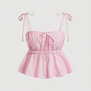 Gooodcoin MOD Femme Débardeur noué à col carré rayé assorti avec short rayé taille haute