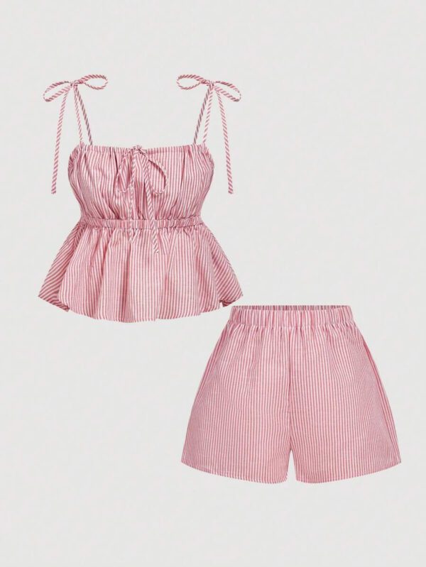 Gooodcoin MOD Femme Débardeur noué à col carré rayé assorti avec short rayé taille haute – Image 19