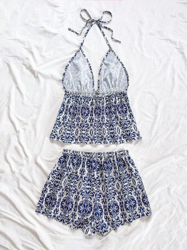 Soleia 2 pièces Ensemble femme chic de vacances classique avec imprimé léopard, débardeur à col V avec dos à fines bretelles et shorts amples super courts, pour un rendez-vous, une fête, la ville, les vacances – Image 21