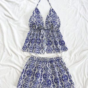 Soleia 2 pièces Ensemble femme chic de vacances classique avec imprimé léopard, débardeur à col V avec dos à fines bretelles et shorts amples super courts, pour un rendez-vous, une fête, la ville, les vacances