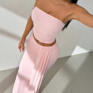 Gooodcoin PETITE Ensemble bandeau Top en maille et mini-jupe taille basse