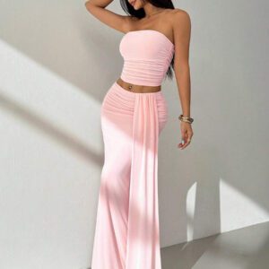 Gooodcoin PETITE Ensemble bandeau Top en maille et mini-jupe taille basse