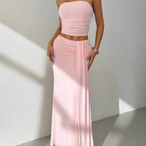 Gooodcoin PETITE Ensemble bandeau Top en maille et mini-jupe taille basse