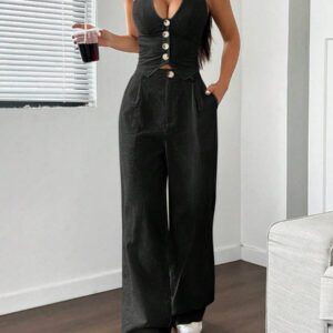 StreetHx Ensemble 2 pièces débardeur et pantalon en couleur unie pour femme style streetwear d'été