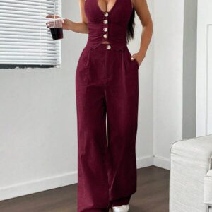 StreetHx Ensemble 2 pièces débardeur et pantalon en couleur unie pour femme style streetwear d'été