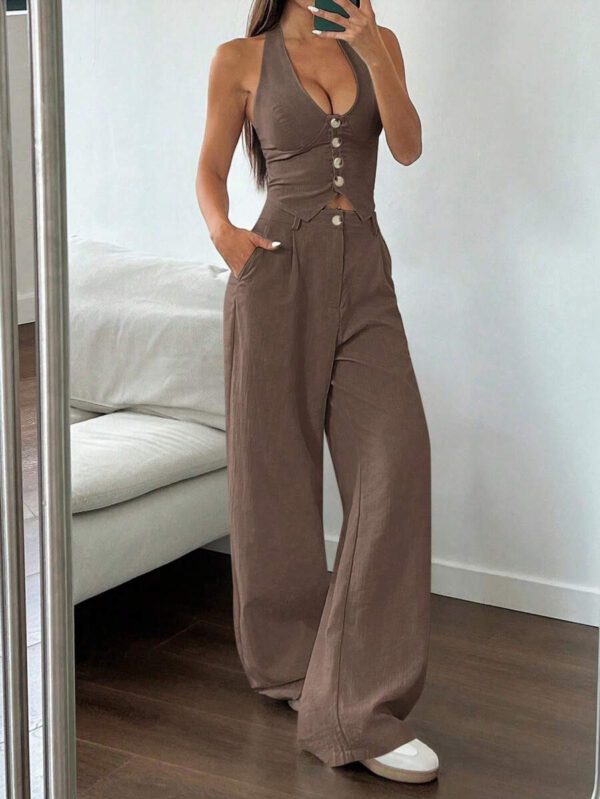 StreetHx Ensemble 2 pièces débardeur et pantalon en couleur unie pour femme style streetwear d'été – Image 36