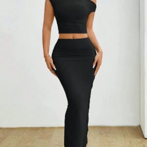 Gooodcoin PETITE Ensemble Top et jupe asymétrique à volants pour femmes