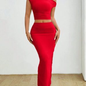 Gooodcoin PETITE Ensemble Top et jupe asymétrique à volants pour femmes