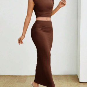 Gooodcoin PETITE Ensemble Top et jupe asymétrique à volants pour femmes