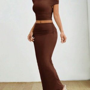 Gooodcoin PETITE Ensemble Top et jupe asymétrique à volants pour femmes