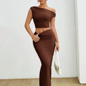 Gooodcoin PETITE Ensemble Top et jupe asymétrique à volants pour femmes