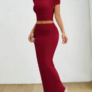 Gooodcoin PETITE Ensemble Top et jupe asymétrique à volants pour femmes
