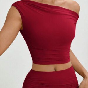 Gooodcoin PETITE Ensemble Top et jupe asymétrique à volants pour femmes