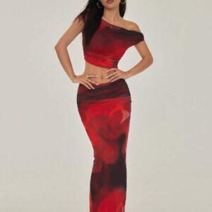 Gooodcoin PETITE Ensemble Top et jupe asymétrique à volants pour femmes