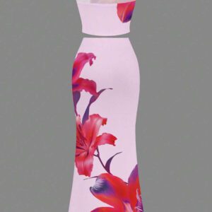 Slaydiva 2 pièces Ensemble femme, imprimé floral simple sans bretelles, pour l'été. Convient pour les vacances, les fêtes et la campagne