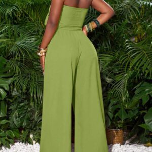 Slaydiva Top court à nouer devant rose rouge et pantalon large. Tenue de vacances pour femmes