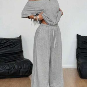 Coolane Tenue de 2 pièces pour femmes : T-shirt ample d'épaules dénudées et pantalon de jogging ample, style minimaliste streetwear, pour un port quotidien, pour sortir et pour le sport, confortable