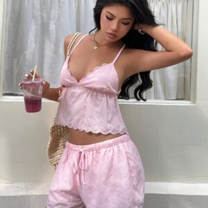 Aloruh 2 pièces Ensemble de débardeur à dos croisé casual et short à cordon de serrage pour femmes, pour l'été