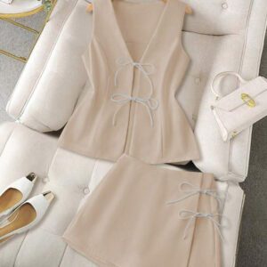 GlowEve 2 pièces Ensemble débardeur et mini-jupe femme de couleur unie, minimaliste et , convient pour l'été