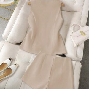 GlowEve 2 pièces Ensemble débardeur et mini-jupe femme de couleur unie, minimaliste et , convient pour l'été