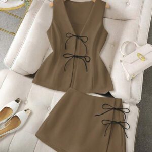 GlowEve 2 pièces Ensemble débardeur et mini-jupe femme de couleur unie, minimaliste et , convient pour l'été