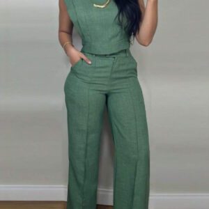 INAWLY Ensemble 2 pièces femme, débardeur et pantalon unicolore, tenue casual printemps/été