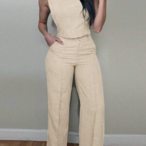 INAWLY Ensemble 2 pièces femme, débardeur et pantalon unicolore, tenue casual printemps/été