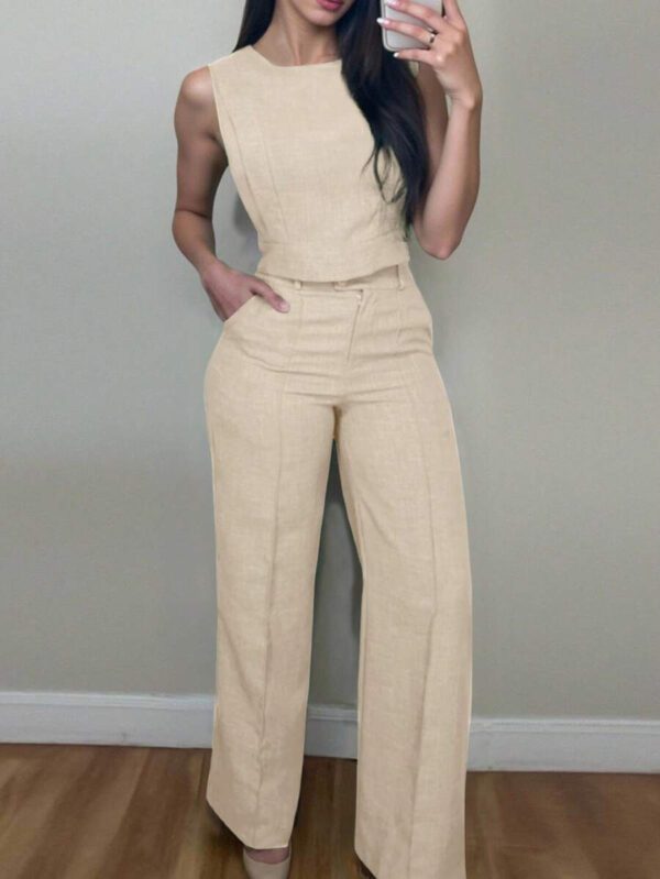 INAWLY Ensemble 2 pièces femme, débardeur et pantalon unicolore, tenue casual printemps/été – Image 10