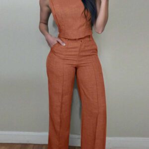 INAWLY Ensemble 2 pièces femme, débardeur et pantalon unicolore, tenue casual printemps/été