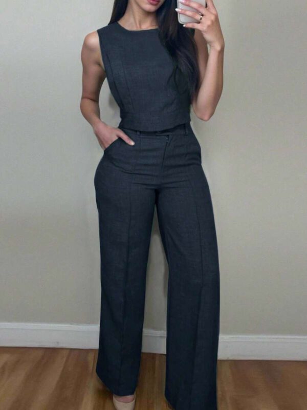 INAWLY Ensemble 2 pièces femme, débardeur et pantalon unicolore, tenue casual printemps/été – Image 18