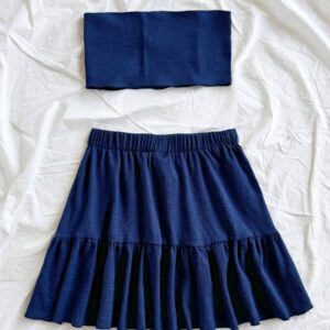 Soleia 2 pièces/Set Top Bandeau de Couleur Unie et Mini-Jupe pour Femmes