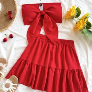 Soleia 2 pièces/Set Top Bandeau de Couleur Unie et Mini-Jupe pour Femmes