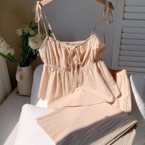 Comfortcana Ensemble de débardeur et pantalon long en lin, Été