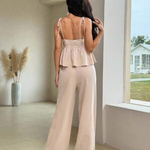 Comfortcana Ensemble de débardeur et pantalon long en lin, Été