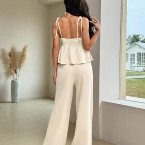 Comfortcana Ensemble de débardeur et pantalon long en lin, Été