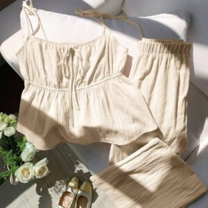 Comfortcana Ensemble de débardeur et pantalon long en lin, Été