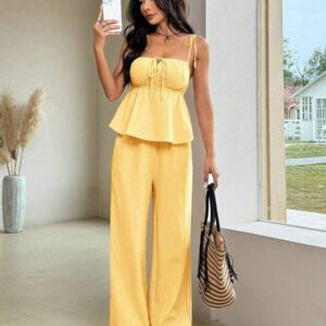 Comfortcana Ensemble de débardeur et pantalon long en lin, Été