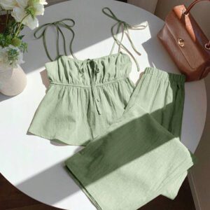 Comfortcana Ensemble de débardeur et pantalon long en lin, Été